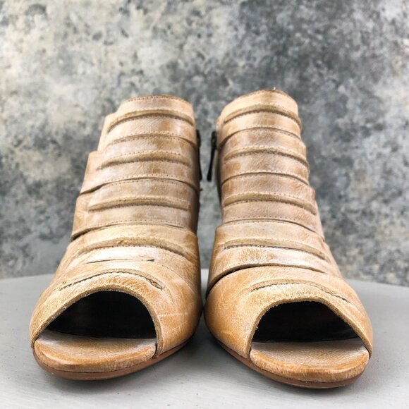 Max Studio Women's Size 7.5M Tan Brown Peep Toe Wedge Heel Ankle Booties Boots - Picture 2 of 14